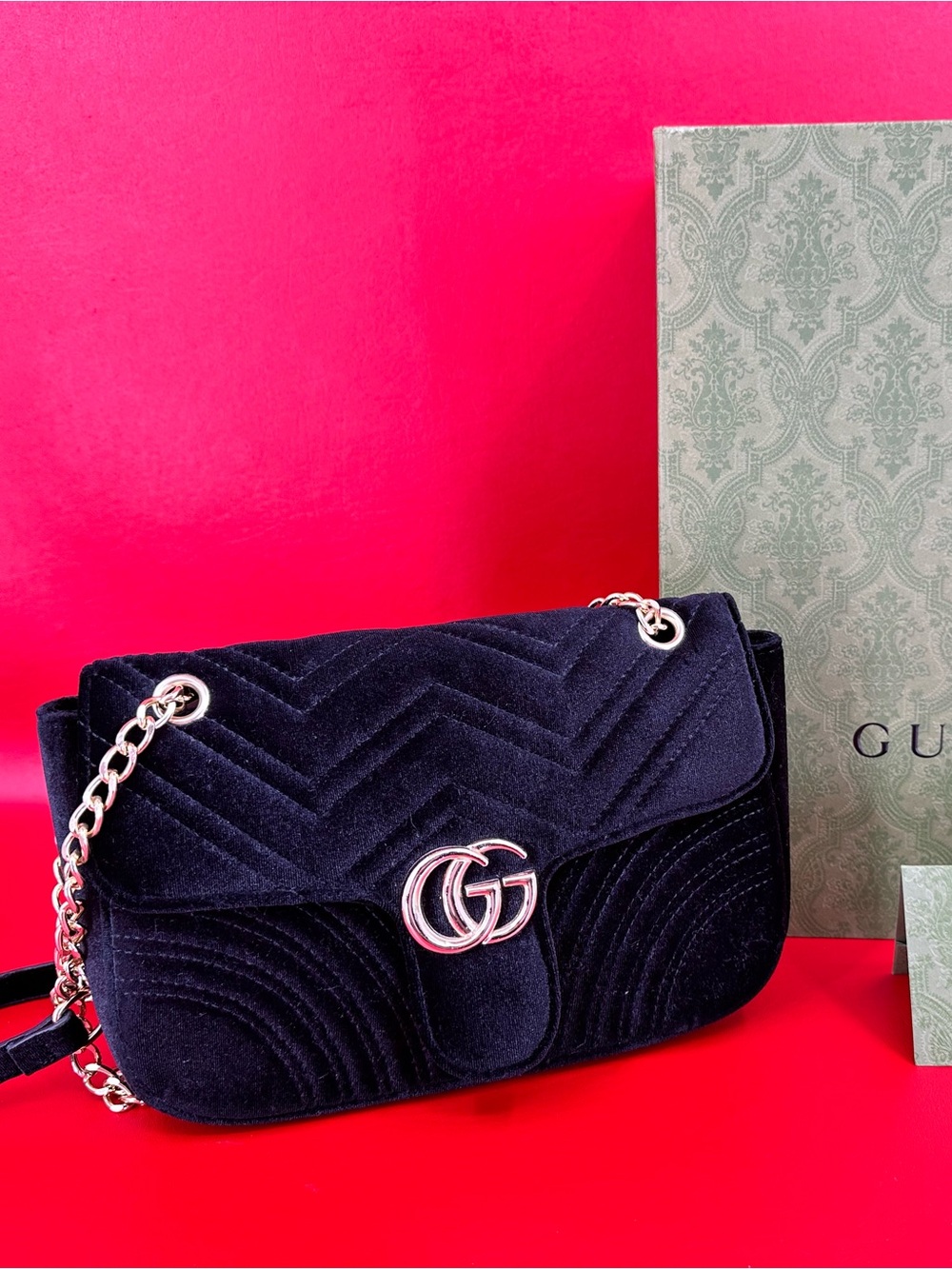 Gorgeous black velvet handbag plus original box and card